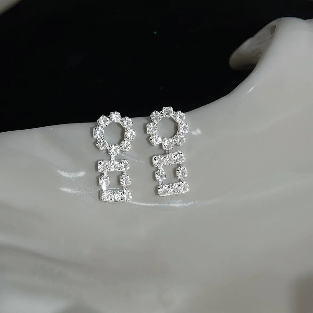 Light Luxury Geometric Rhinestone Eco-Friendly Copper Drop Earrings For Women