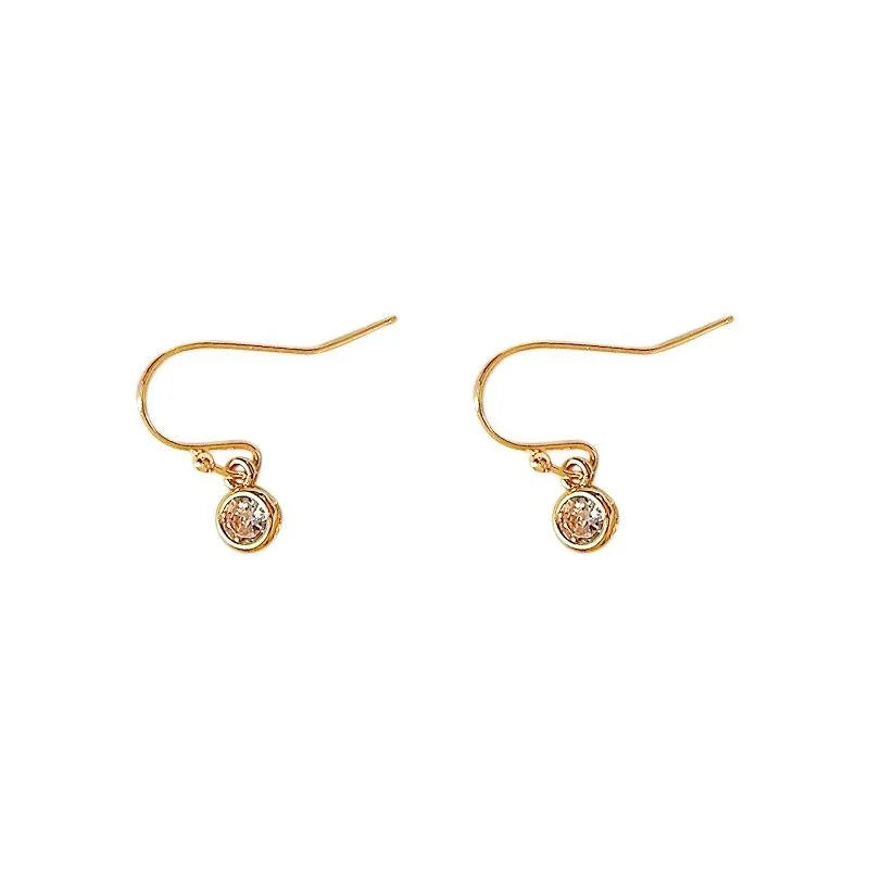 Minimalist 14K Gold Plated Zircon Round Geometric Drop Earrings, Mini Premium Jewelry