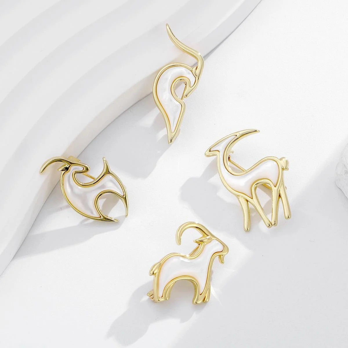 Elegant Zodiac Goat Brooch With Mother Of Pearl Inlay, Gold Tone Alloy Lapel Pin Corsage Gift