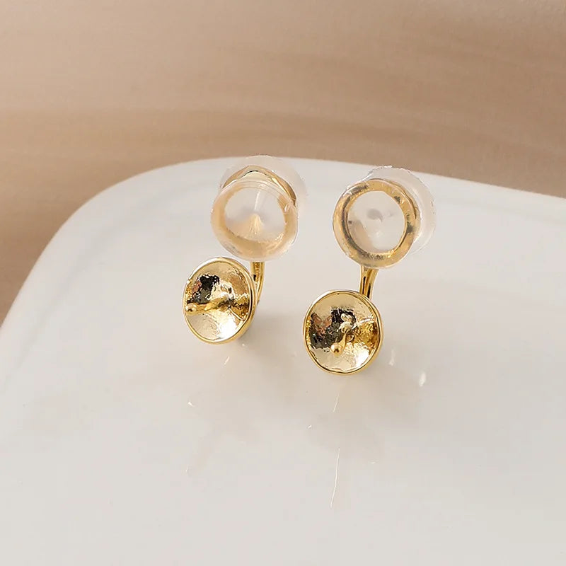 Invisible Silicone Round Pad Alloy DIY Stud & Clip On No Piercing Elegant Pearl Setting Earrings