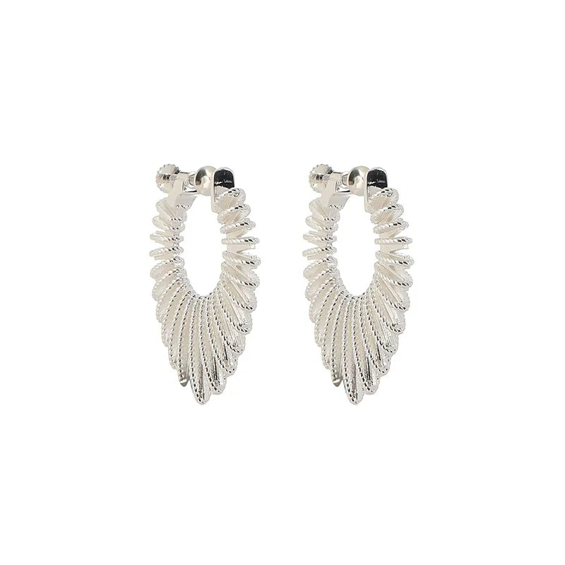 Elegant Silver Alloy Textured Heart Hoop Stud & Clip On No Piercing Minimalist Line Statement Earrings