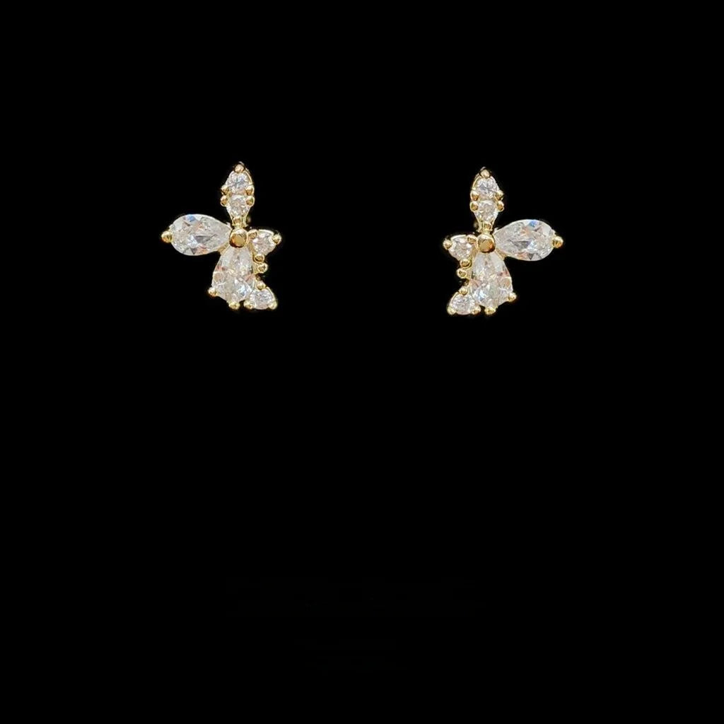 Elegant 14K Gold Plated Micro Pave Zircon Flower Geometric Mini Stud Earrings For Women