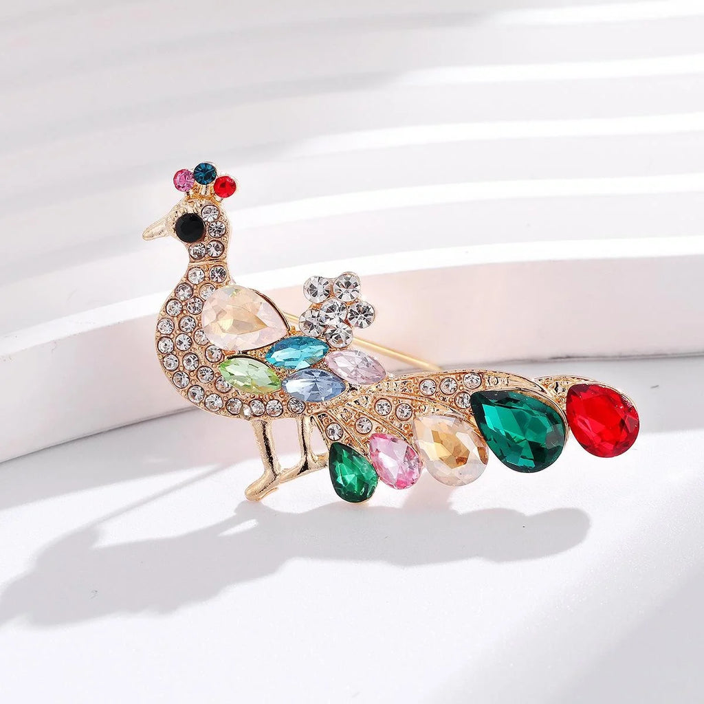 Luxury Peacock Brooch With Colorful Rhinestone Glass Crystals, Elegant Alloy Lapel Pin Corsage Gift