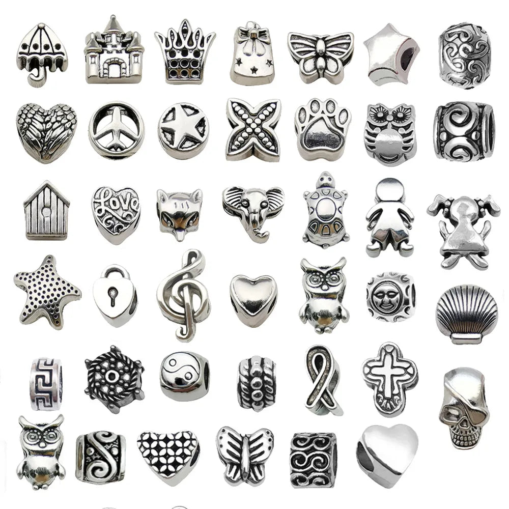 Antique Silver Zinc Alloy Large Hole Spacer Beads for DIY Bracelet Bangle Jewelry