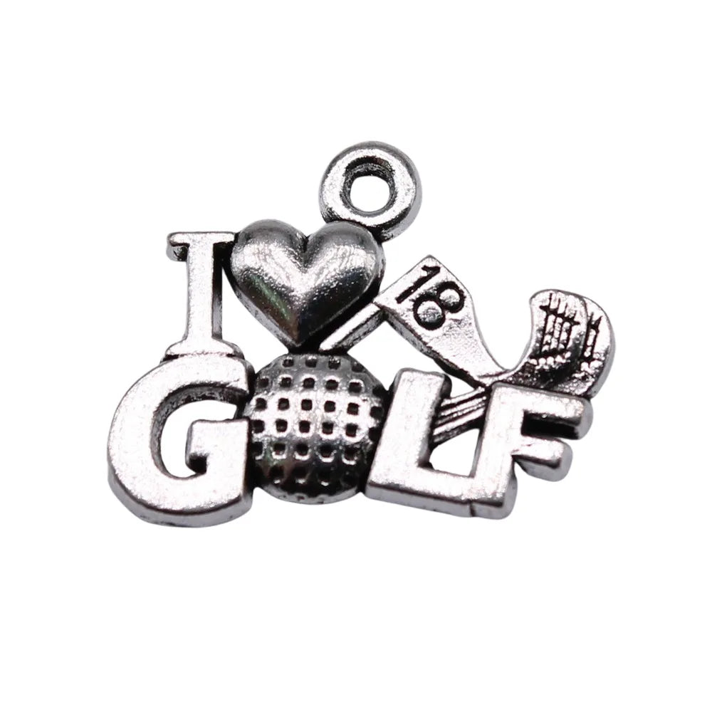 22x18mm 1.36g Multi Color Zinc Alloy I Love Golf Charm Pendant for DIY Sports Bracelet Necklace