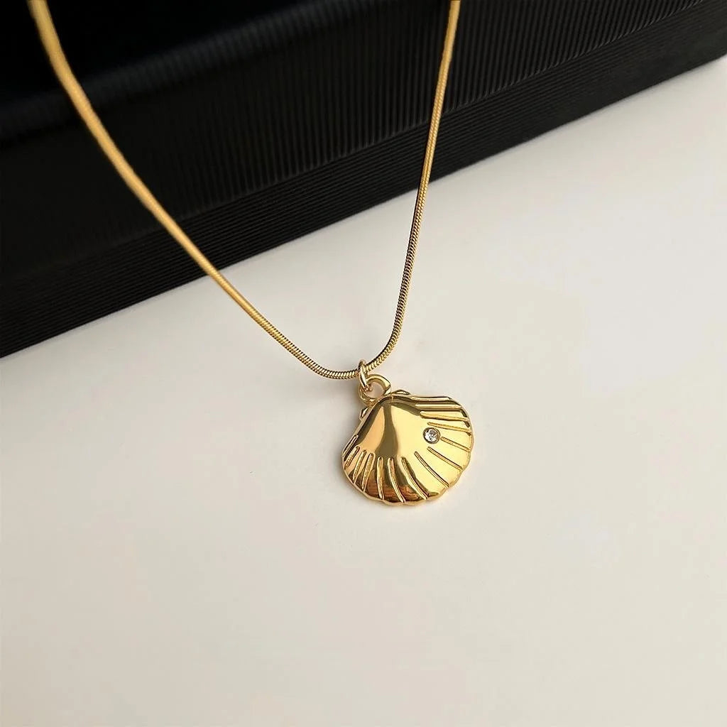 18K Gold Plated 304 Stainless Steel Shell Conch Pearl Beach Vacation Necklace For Women