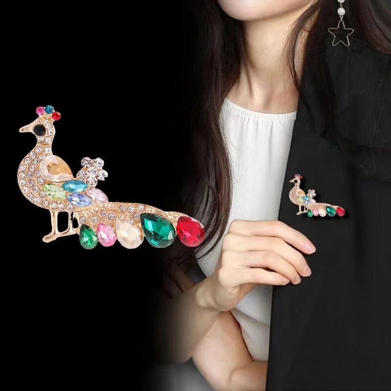 Luxury Peacock Brooch With Colorful Rhinestone Glass Crystals, Elegant Alloy Lapel Pin Corsage Gift
