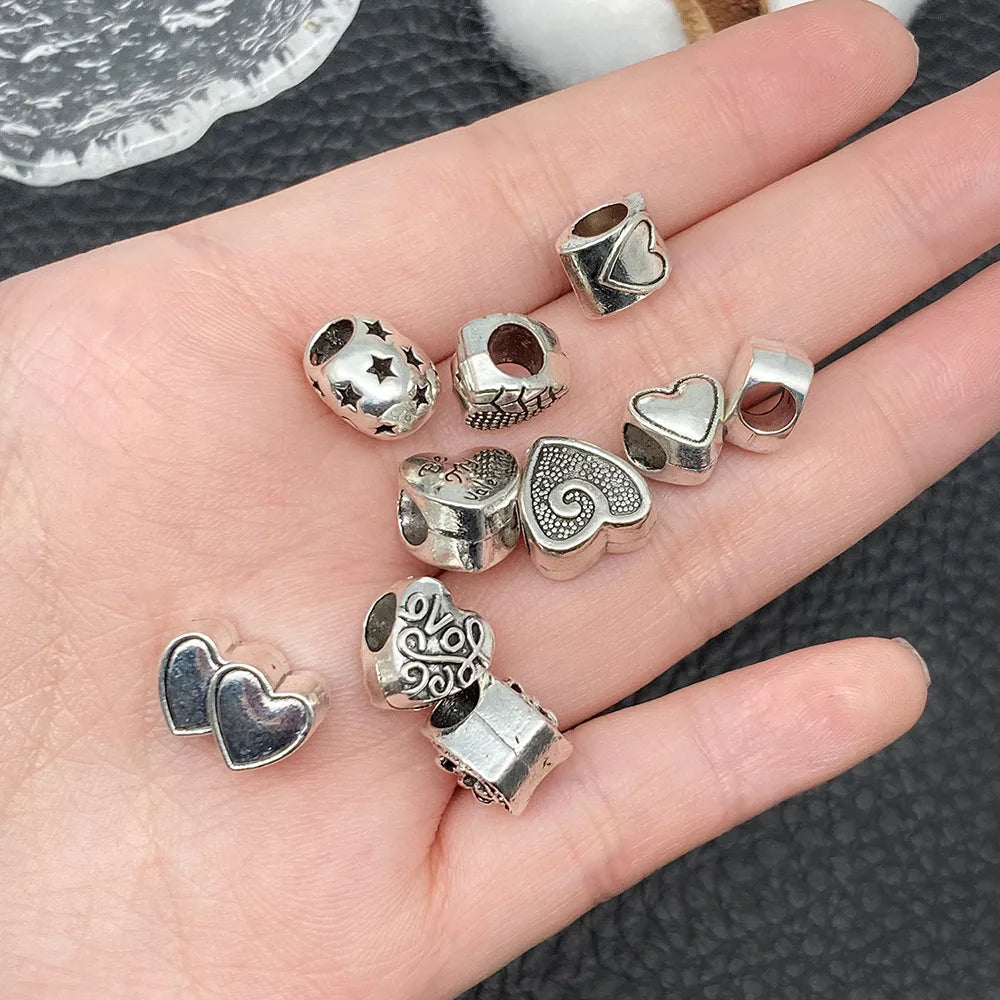 Antique Silver Zinc Alloy Heart Love Large Hole Loose Metal Beads for DIY Bracelet Jewelry