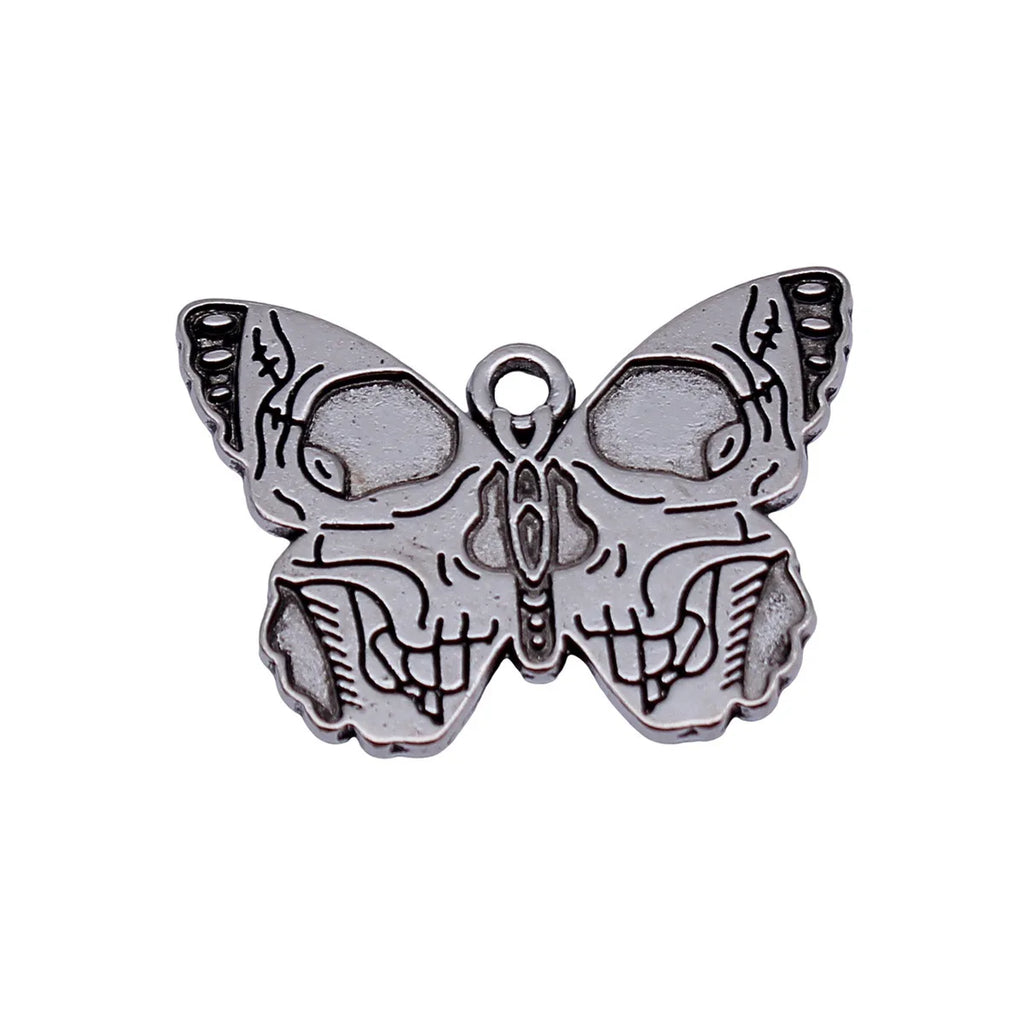 27x20mm 2.9g Antique Silver Zinc Alloy Skull Butterfly Charm Pendant for Gothic DIY Jewelry Making
