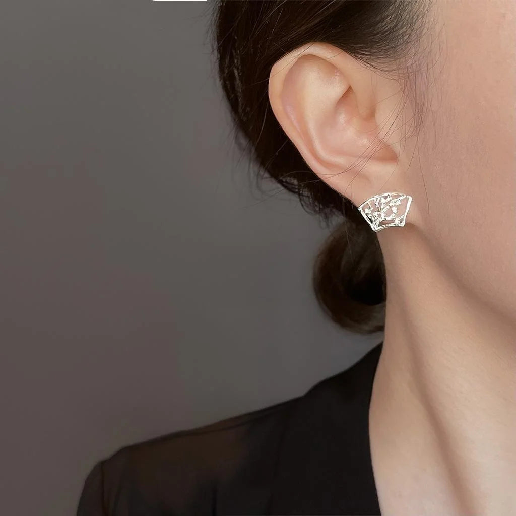 New Chinese Style Geometric Line Plum Blossom Copper Stud Earrings