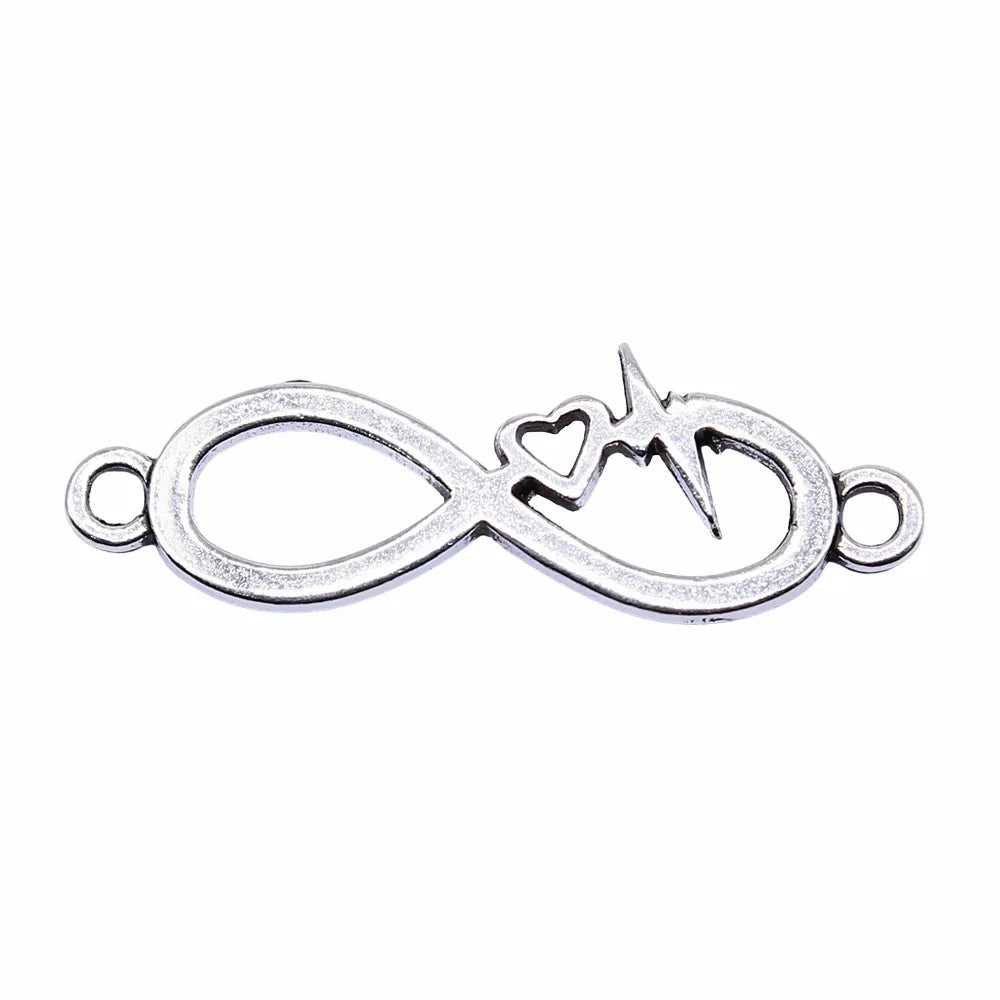 32x11mm 1.3g Multicolor Zinc Alloy Infinity Heartbeat Heart Connector Charm for DIY Bracelet Making