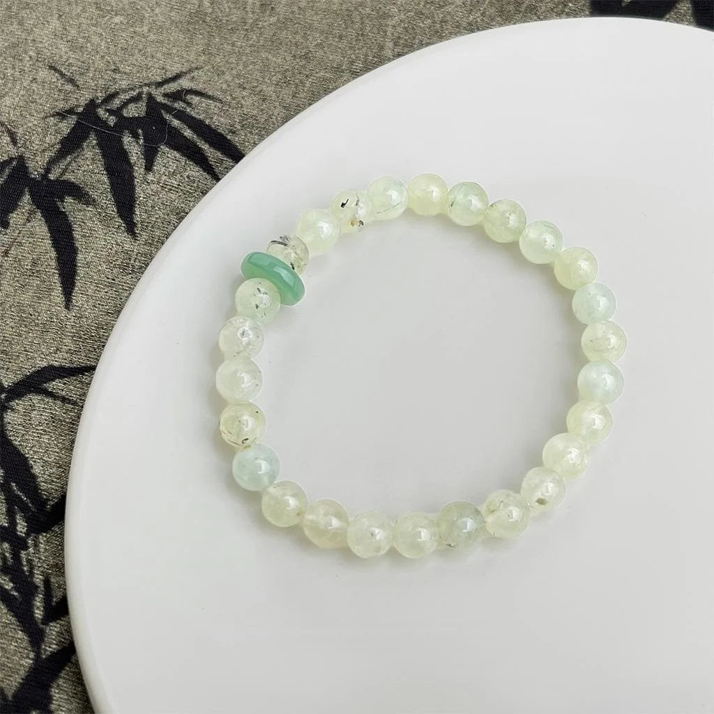 New Chinese Style Natural Stone Prehnite Crystal Bracelet For Women With Geometric Round Ring Design