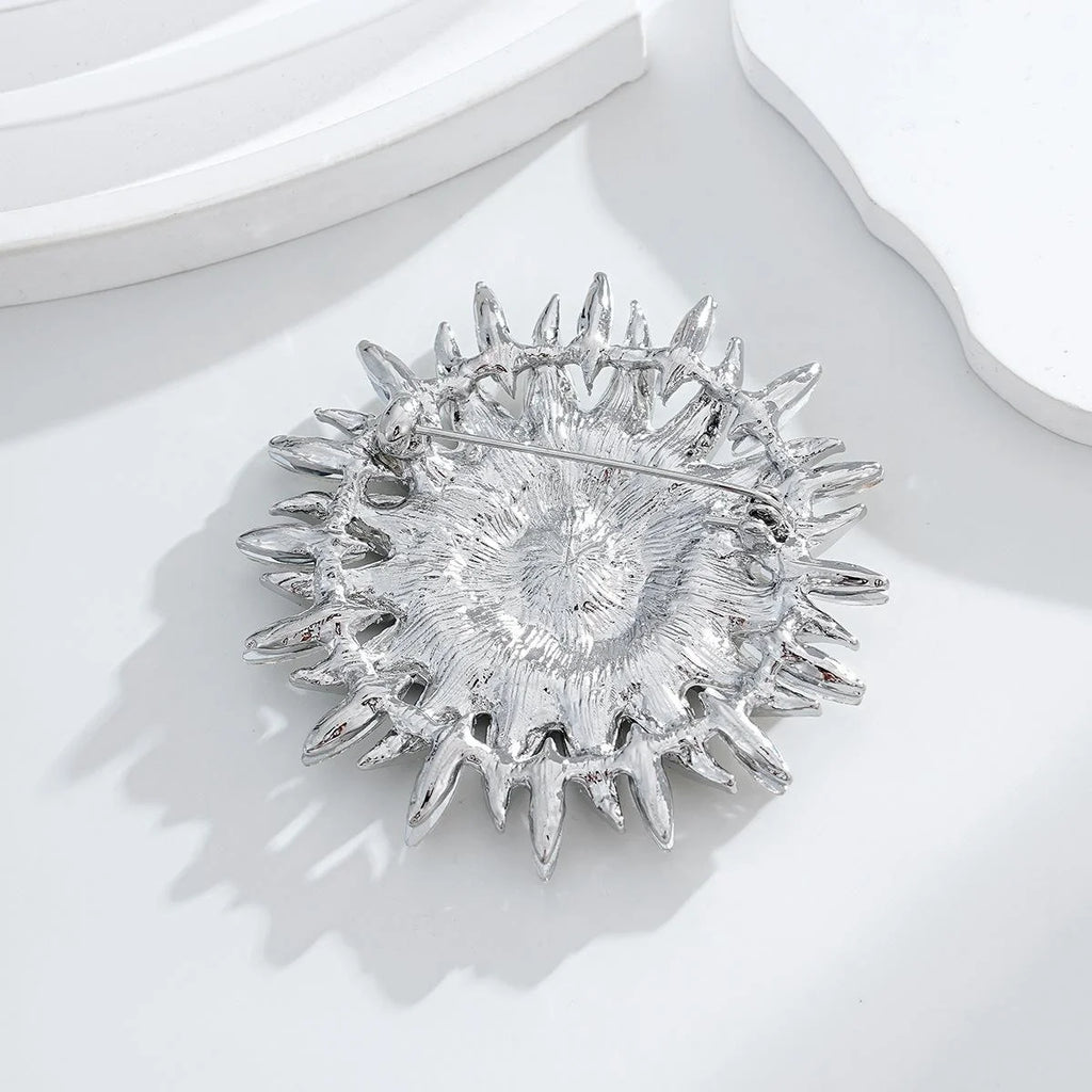 Luxury Rhinestone Sunflower Brooch With Blue Crystal Center, Elegant Floral Lapel Pin Corsage Gift