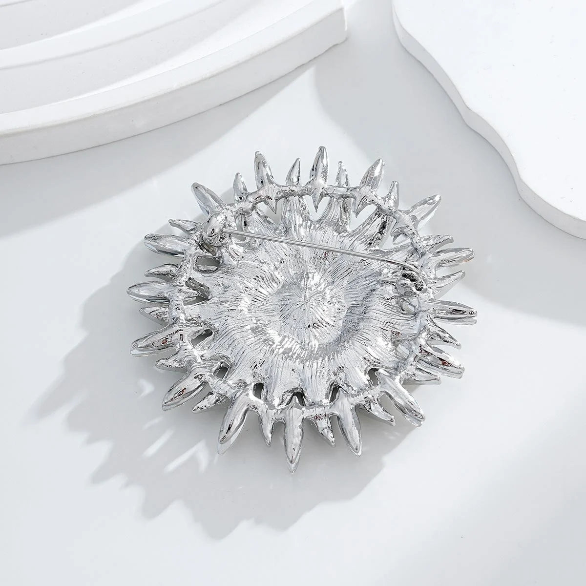 Luxury Rhinestone Sunflower Brooch With Blue Crystal Center, Elegant Floral Lapel Pin Corsage Gift
