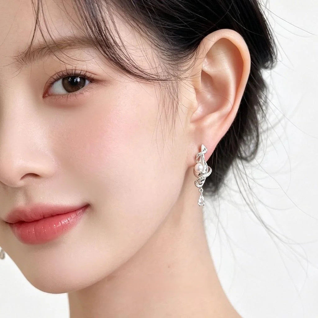 Original Design Niche Vacation Conch Zircon Copper Drop Earrings Sweet Cool Geometric Style