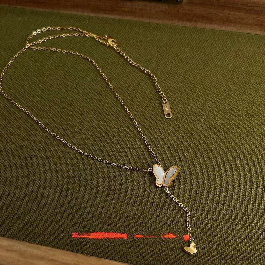 Shell Butterfly Pendant Necklace Sweet Minimalist Summer Elegant Collarbone Jewelry