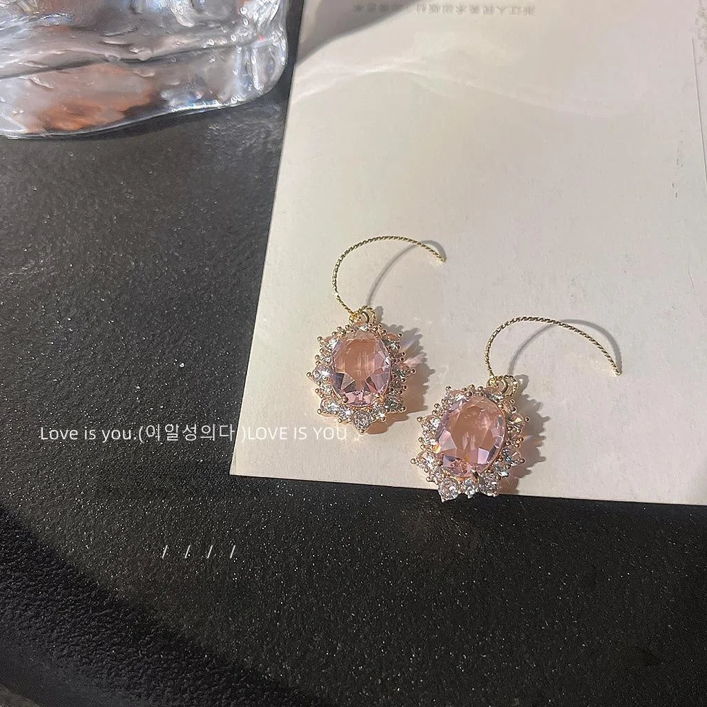 14K Gold Plated Copper Micro Pave Zircon Flower Stud Earrings For Elegant OL Style