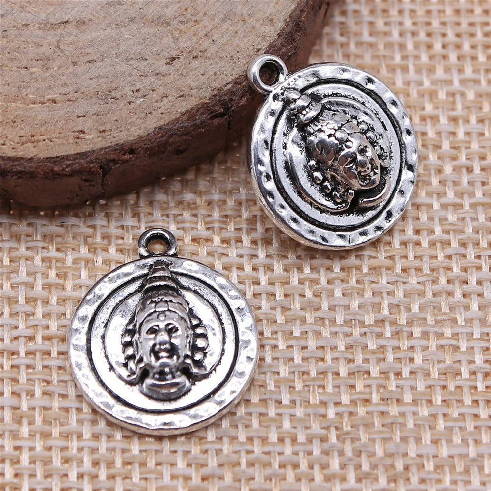 17x20mm 3.1g Antique Silver Zinc Alloy Round Indian Deity Charm Pendant for DIY Necklace Jewelry