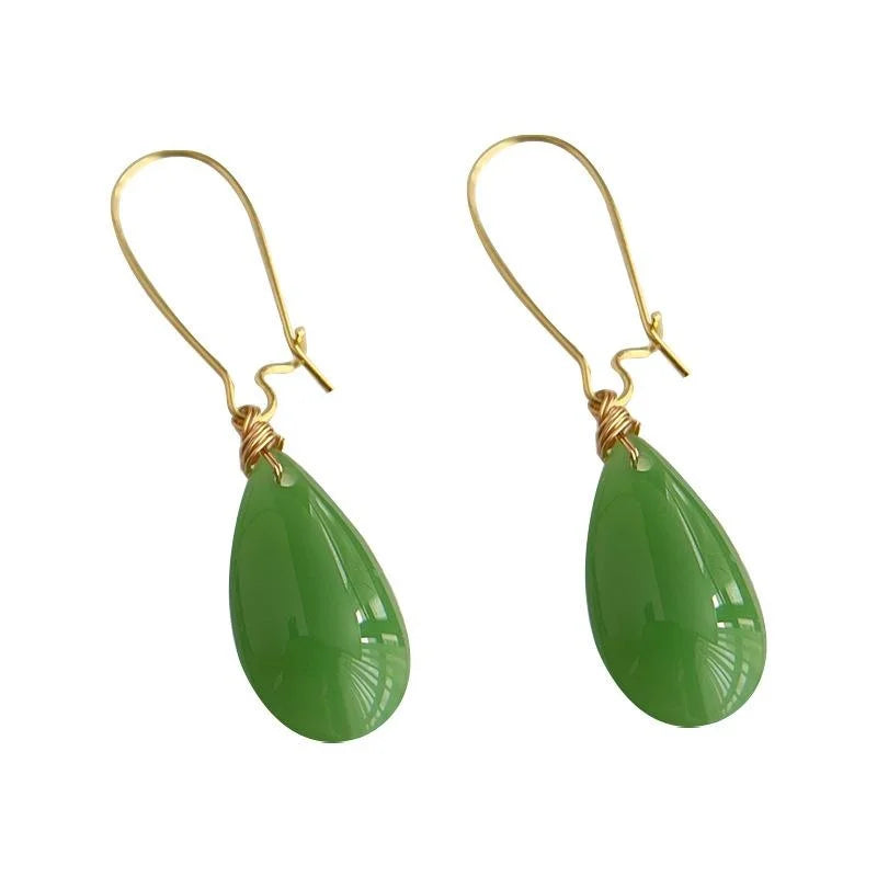 Handmade Green Glass Teardrop Drop Earrings Vintage Palace New Chinese Style Jewelry
