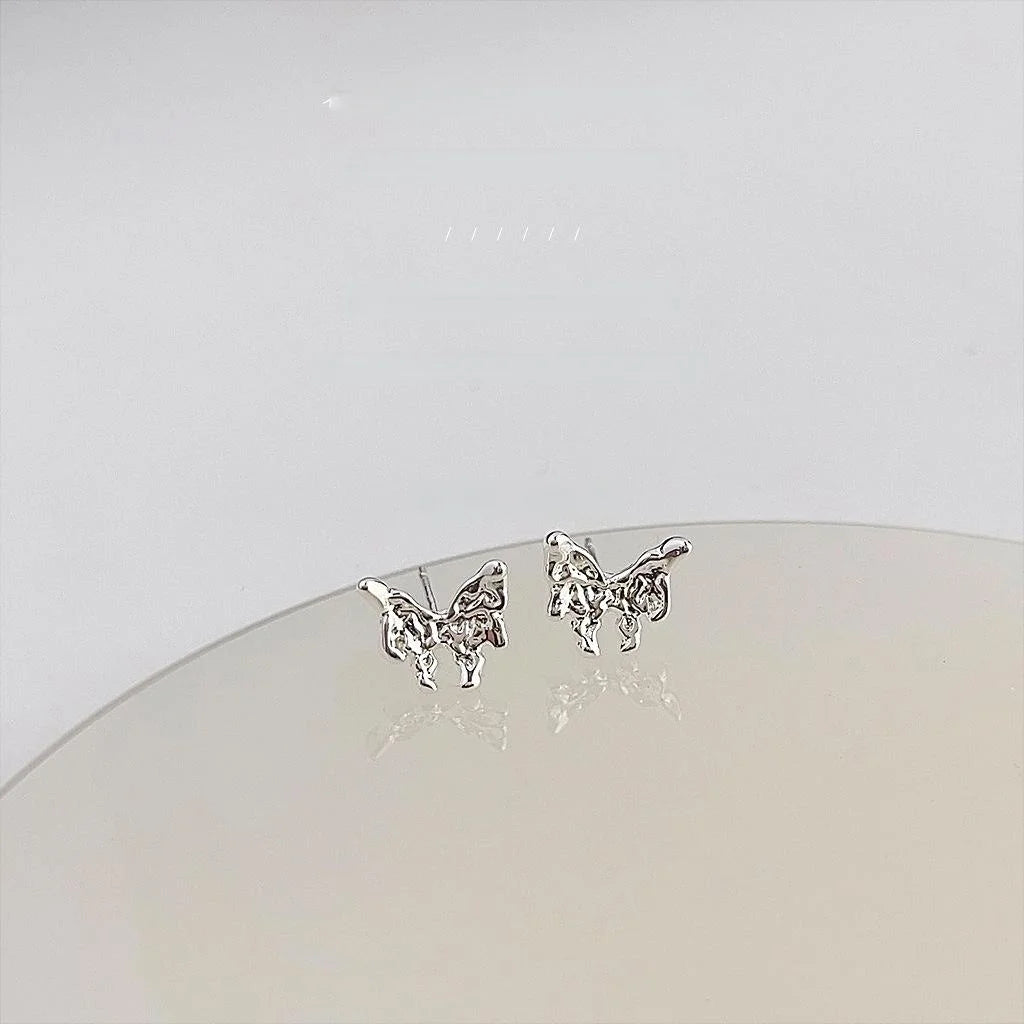 Mini Liquid Butterfly 14K Plated Copper Stud Earrings Cute Minimalist Fresh Style