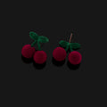 Sweet Flocked Cherry Fruit Stud & Clip On No Piercing Cute Winter Velvet Drop Earrings