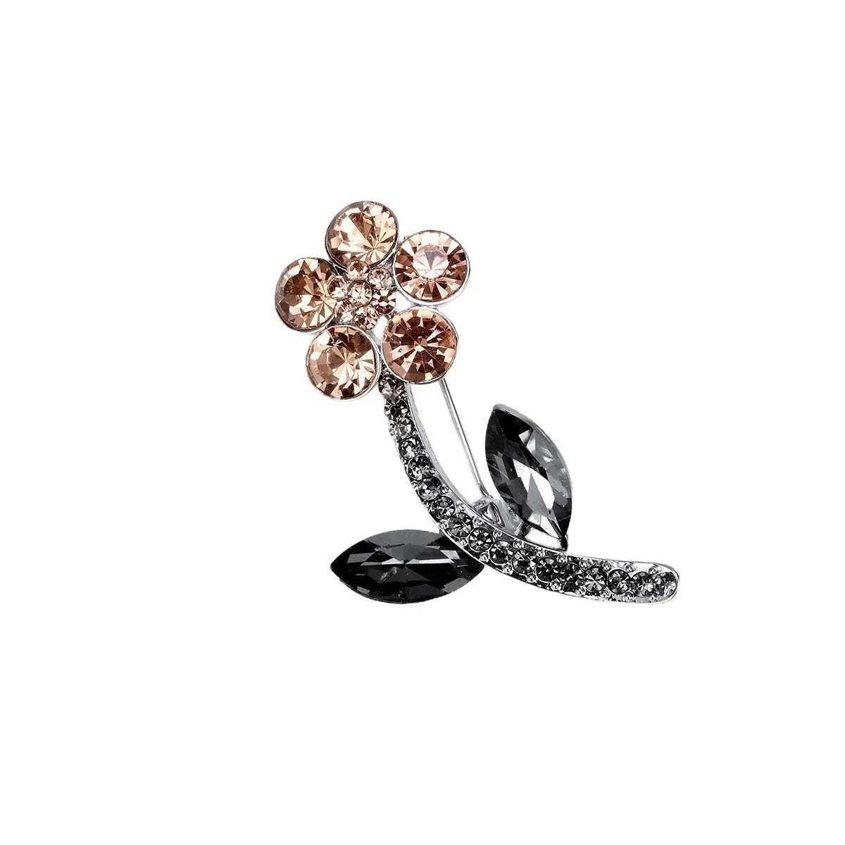 Elegant Rhinestone Flower Brooch With Crystal Leaves, Alloy Floral Lapel Pin Corsage Suit Accessory Gift