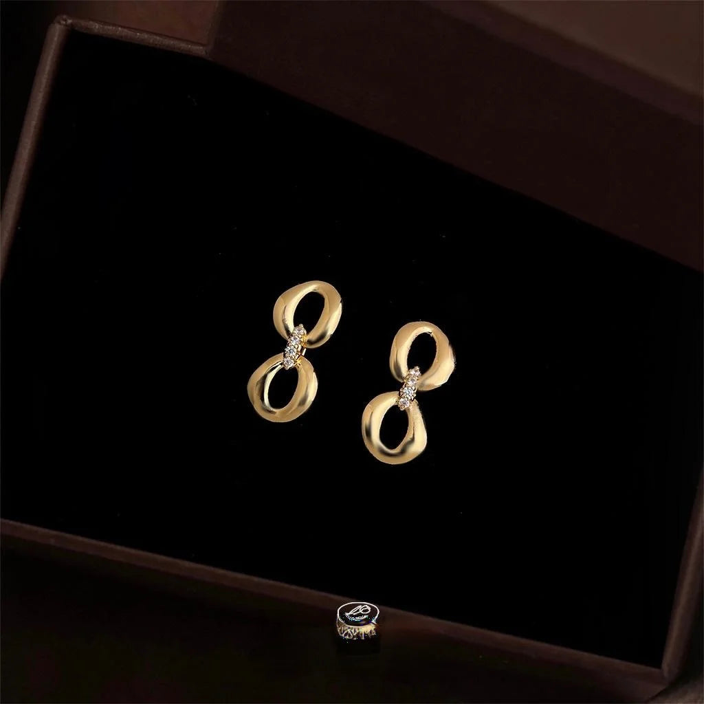14K Plated Copper Zircon Geometric Glasses Stud Earrings, Light Luxury Office Jewelry