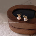Freshwater Pearl 14K Plated Copper Bow Stud Earrings Mini Fresh Style Jewelry