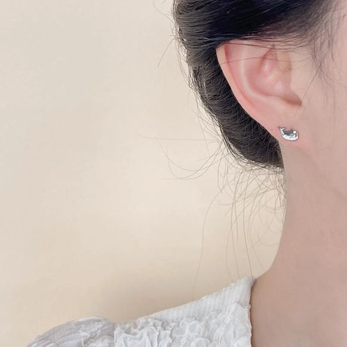 Minimalist Copper Micro Pave Zircon Mini Whale Stud Earrings For Women Student Jewelry