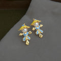 Niche Style Copper High Gloss Pearl Scarecrow Doll Enamel Hand Painted Stud Earrings