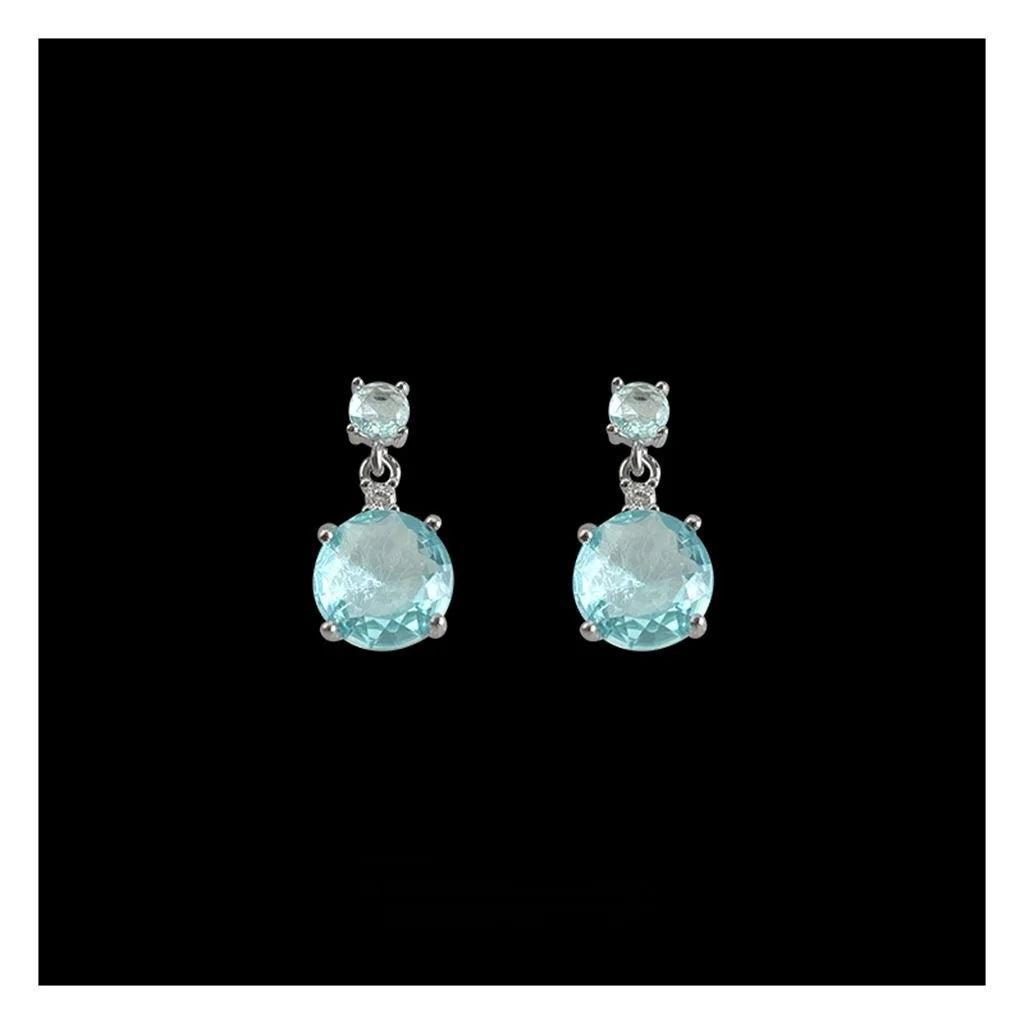 Aqua Blue Geometric Tassel Drop Earrings With Zircon Copper
