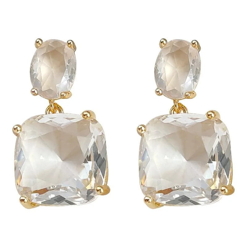 Light Luxury Cubic Zirconia Sugar Cube Geometric Drop Earrings French Banquet Minimalist Jewelry