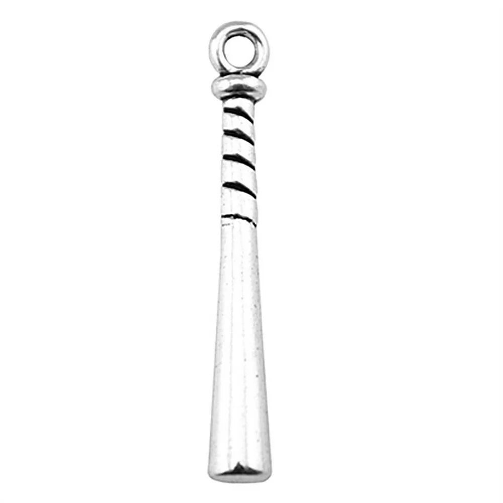 35x5mm 1.6g Antique Silver Zinc Alloy Baseball Bat Charm Pendant for DIY Sports Jewelry Making