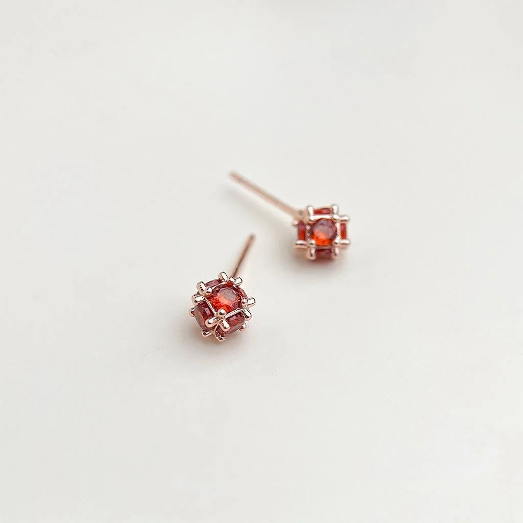 Eco-Friendly Copper Micro Pave Zircon Geometric Round Mini Stud Earrings Minimalist Rose Gold Jewelry