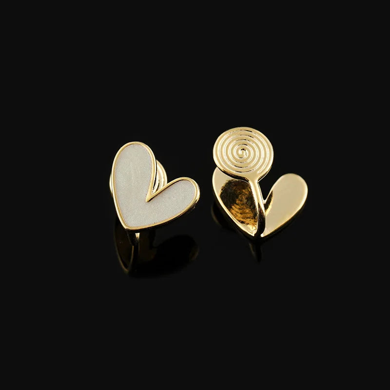 Elegant White Enamel Heart Stud & Clip On No Piercing Alloy Earrings