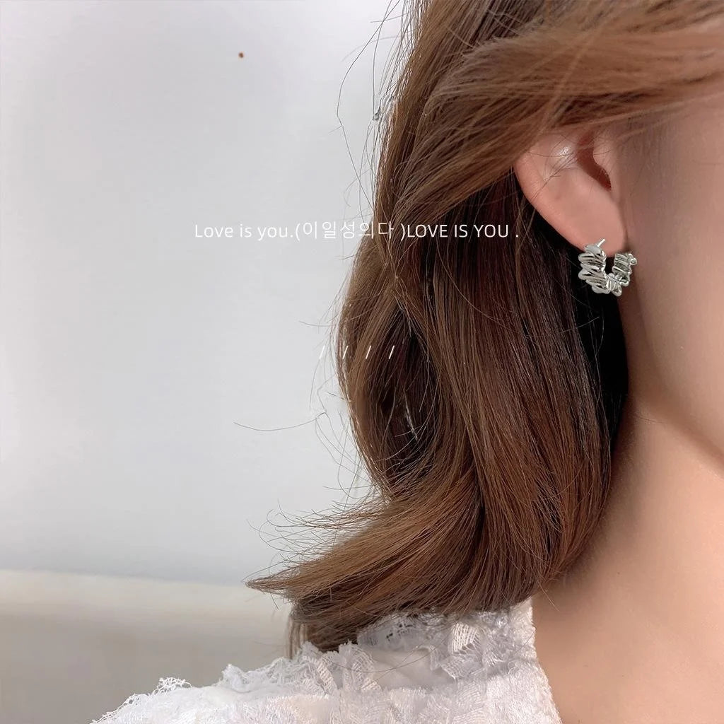 Sweet Cool Copper Irregular Geometric Round Pleated Drop Earrings For Women Jewelry