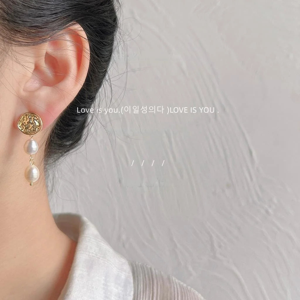 Handmade Natural Freshwater Pearl Baroque Irregular 14K Plated Drop Earrings