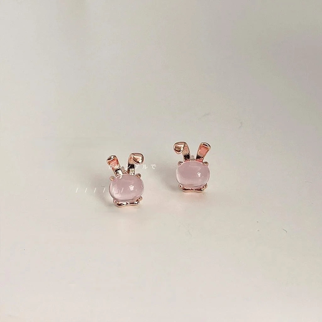 Cute Rabbit Stud Earrings Rose Gold Plated Copper Animal Style