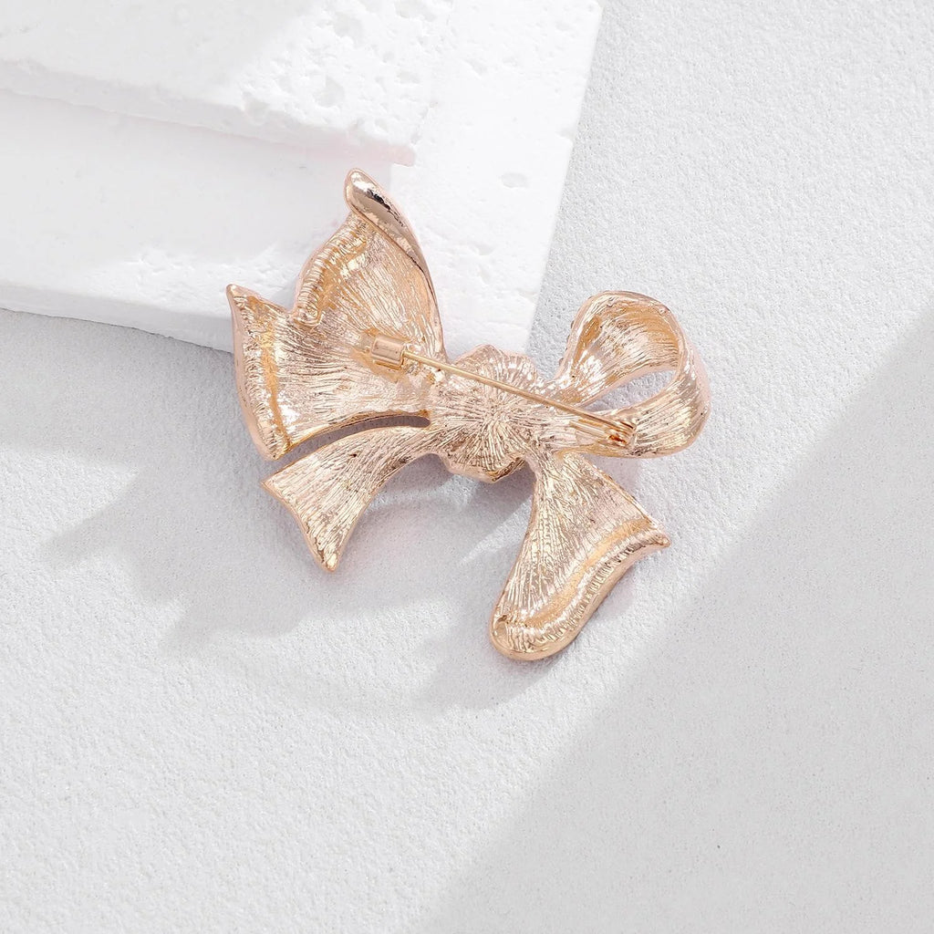 Luxury Rhinestone Bow Brooch With Blue Zircon Center, Elegant Alloy Lapel Pin Corsage Suit Accessory Gift