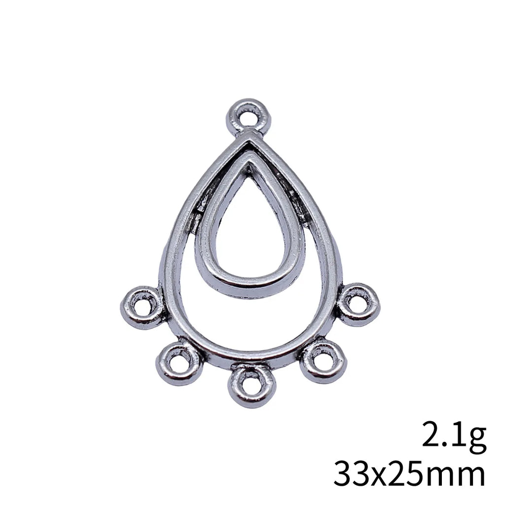 33x25mm 2.1g Antique Silver Zinc Alloy Teardrop Five Hole Earring Connector Charm for DIY Earrings