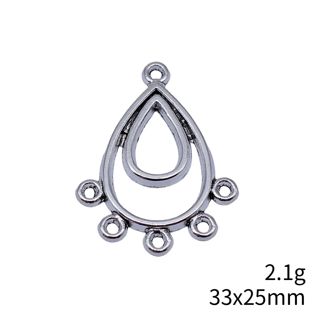 33x25mm 2.1g Antique Silver Zinc Alloy Teardrop Five Hole Earring Connector Charm for DIY Earrings