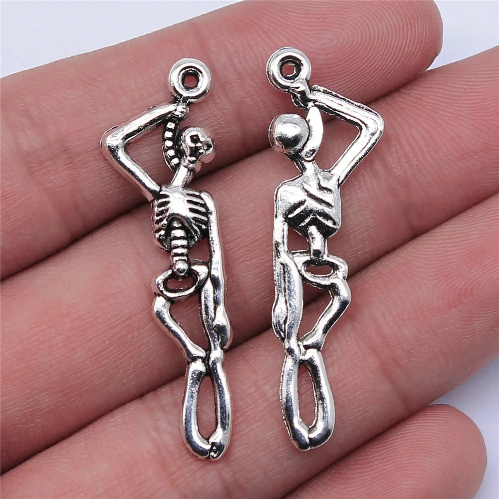 42x10mm 2g Antique Silver Zinc Alloy Skull Charm Pendant for DIY Gothic Bracelet Necklace Making