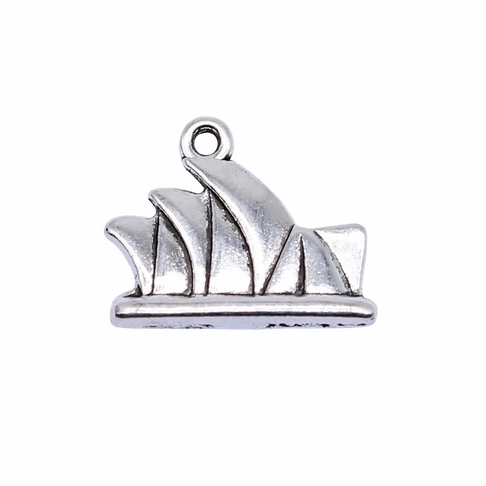 18x15mm 2.3g Antique Silver Zinc Alloy Sydney Opera House Charm Pendant for DIY Travel Jewelry Making