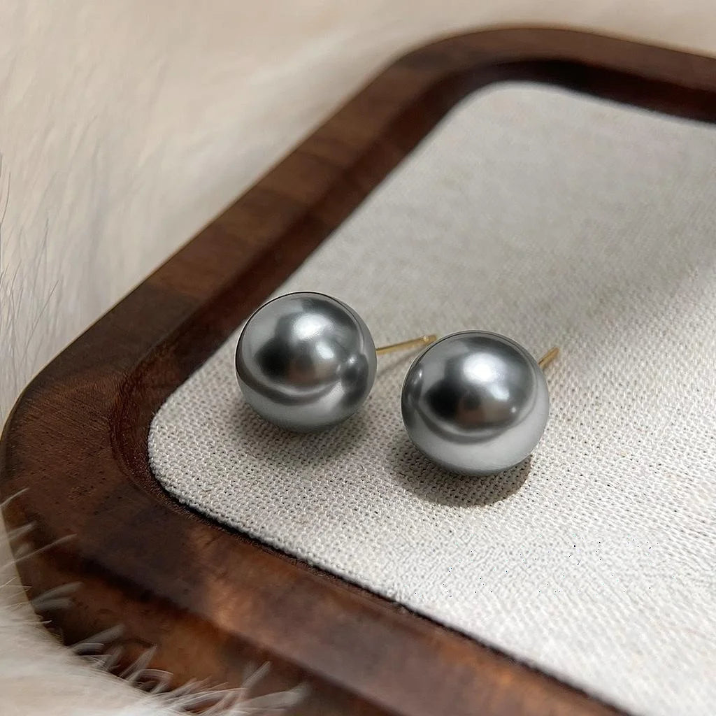 High Luster Tahitian Black Pearl Stud Earrings Geometric Luxury Commuter Jewelry For Women