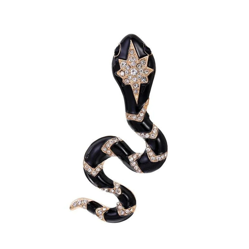 Luxury Blue Enamel Snake Brooch With Rhinestones, Alloy Animal Lapel Pin Corsage Suit Accessory Gift