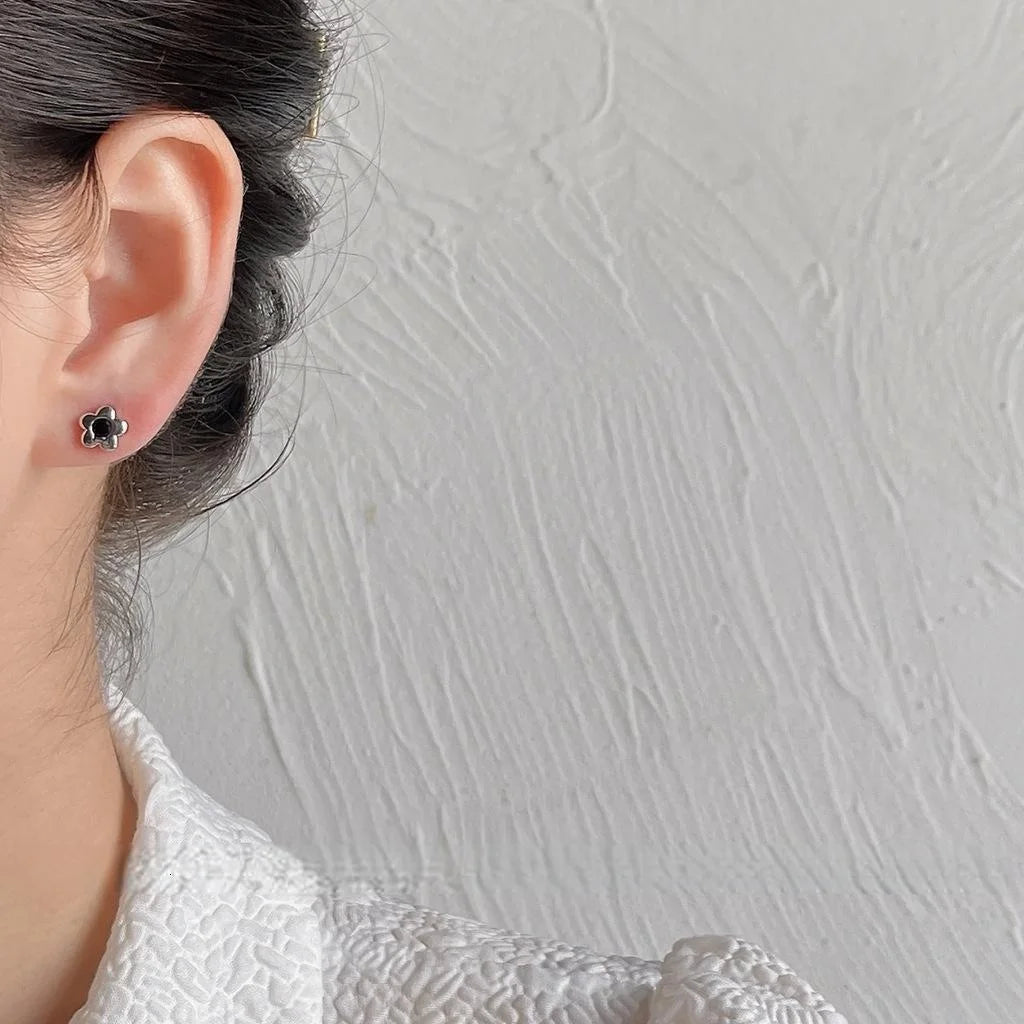 Micro Pave Zircon Mini Flower Stud Earrings Silver Plated Copper Simple Chic Jewelry
