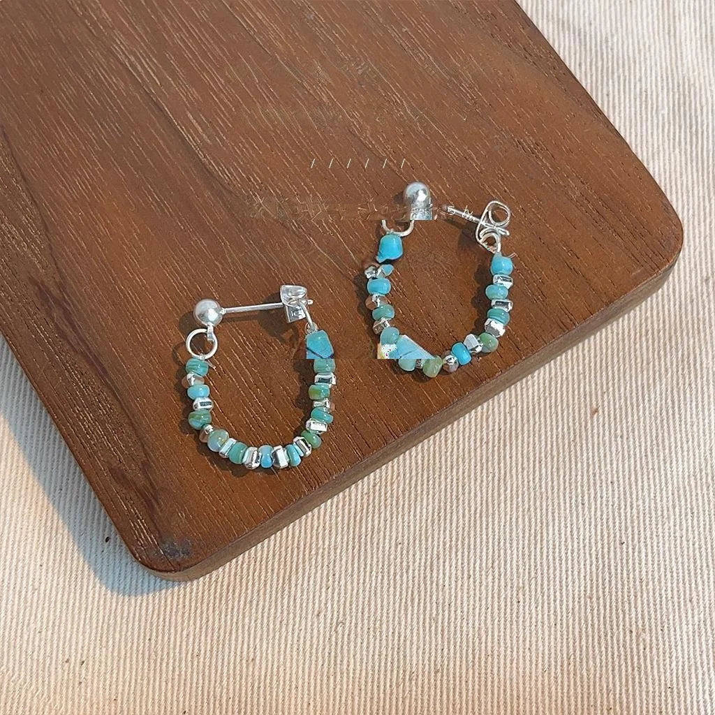 Dopamine Colorful Rice Bead Hoop Stud Earrings Sweet Handmade Copper Jewelry