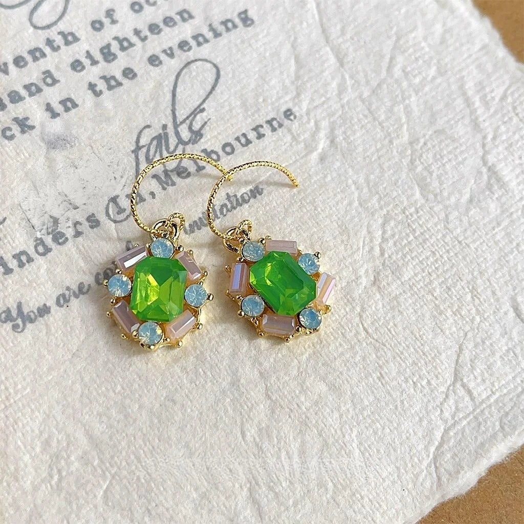 14K Gold Plated Copper Oval Glass Crystal Drop Earrings Elegant Geometric Jewelry