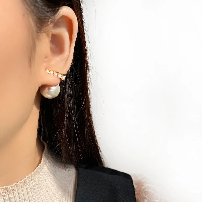 Elegant Luxury Big Pearl Spiral Alloy Front Back Stud & Clip On No Piercing Women's Earrings
