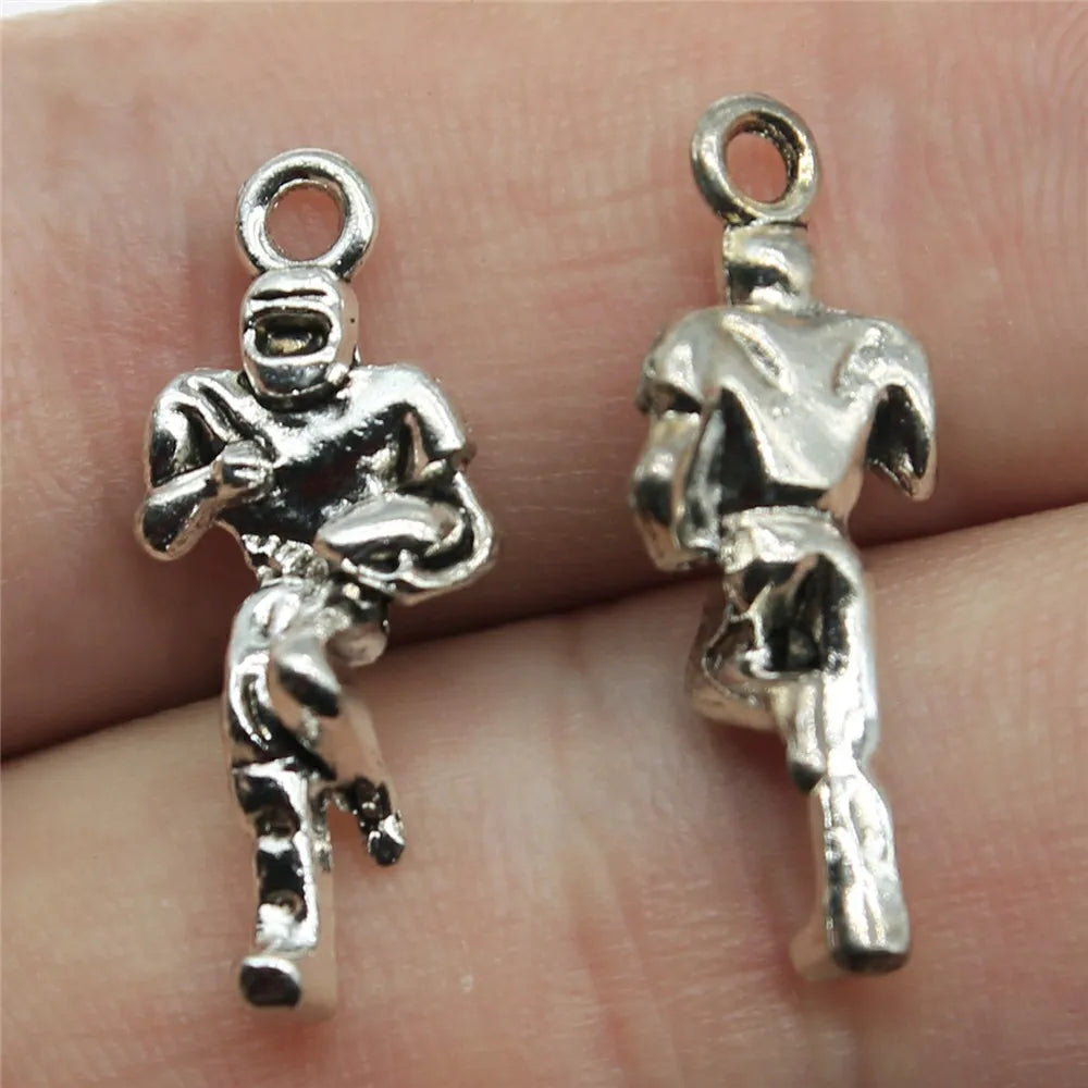22x13mm 1.2g Antique Silver Zinc Alloy Football Player Charm Pendant for Sports Theme DIY Jewelry